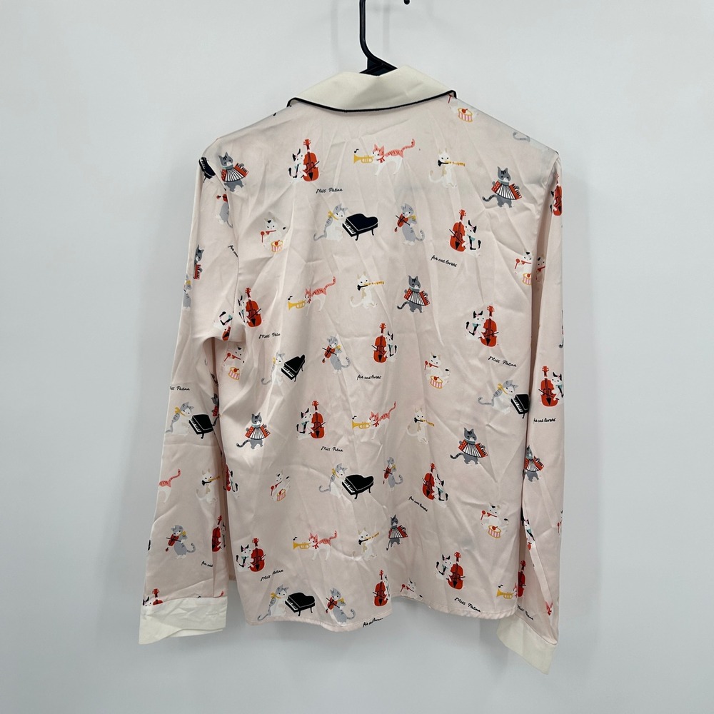 Miss Patina Musical Cat Print Novelty Collar Blouse M Pink Twee Kawaii Whimsical - Picture 7 of 9